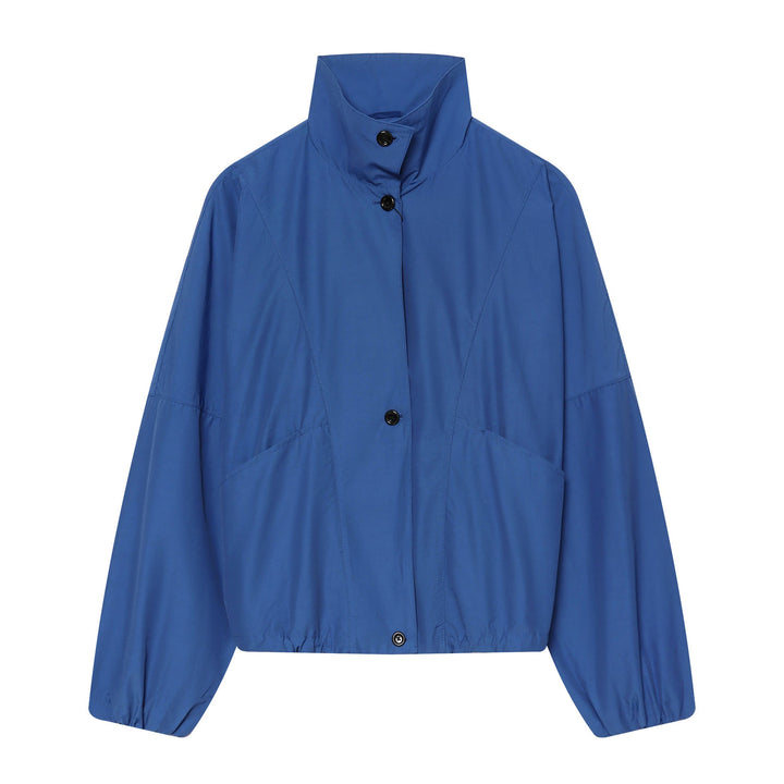 Dam Kort Jacka i Blouson Stil med Hög Standing Krage, Drawstring Waistband och Balloon Ärmar