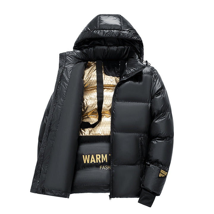 Herr Vadderad Quiltad Jacka med Huva, Thermo Isolering &amp; Gold Printed Foder