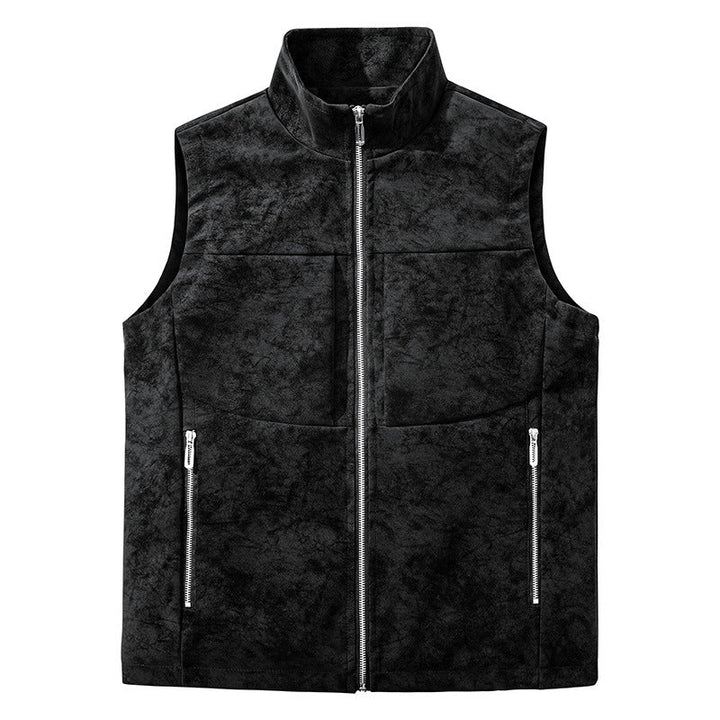 Herr Funktion Väst i Velour Look med Ståkrage, Flera Fickor, och Hel Dragkedja