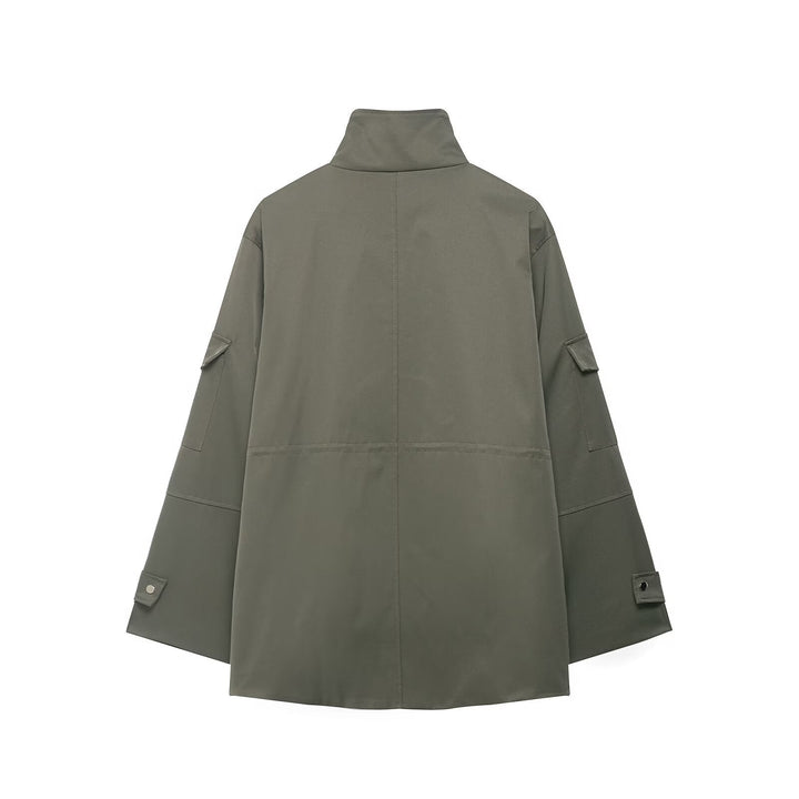 Dam Utility Parka med Standing Krage, Four Lock Fickor och Oversize Skärning