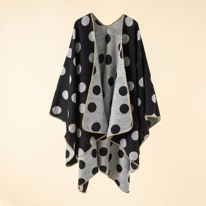Dam Reversible oversized capeponcho tillverkad av Jacquard stickad med Decorative Stitch Edge