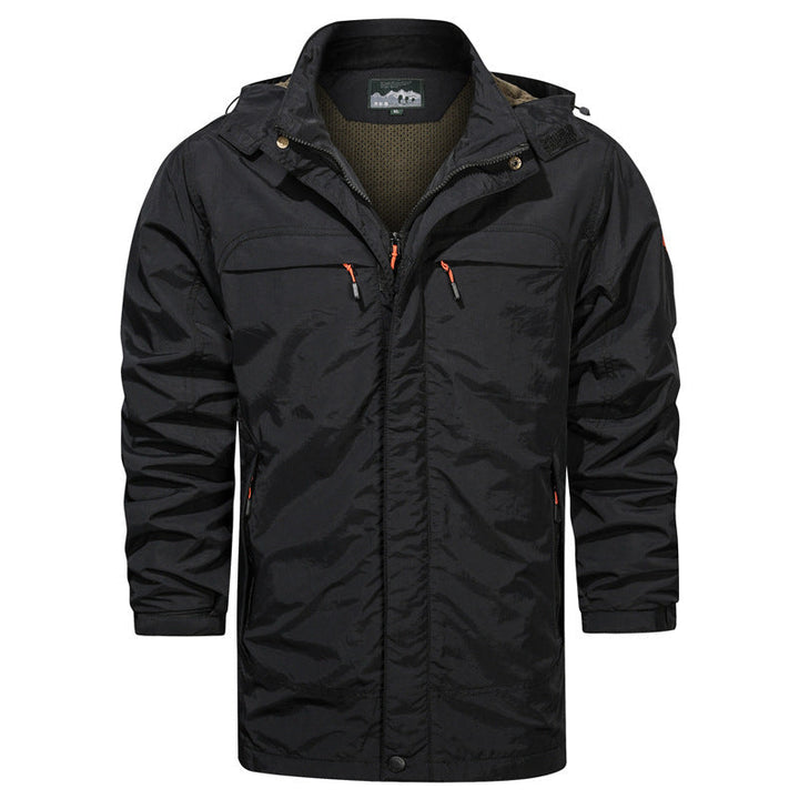 Herr Lätt Fält Parka med Huva, Andningsbar Mesh Foder, och Multifunctional Fickor