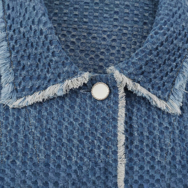 Dam Structured kort jacka gjord Boucle denim med Fringe fåll