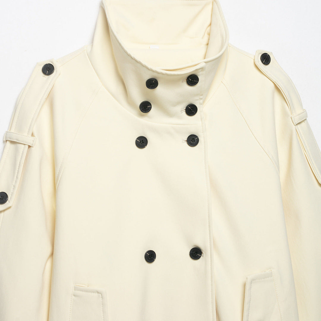 Dam Double-Breasted Trench Cape med Waist Belt och Stå Krage