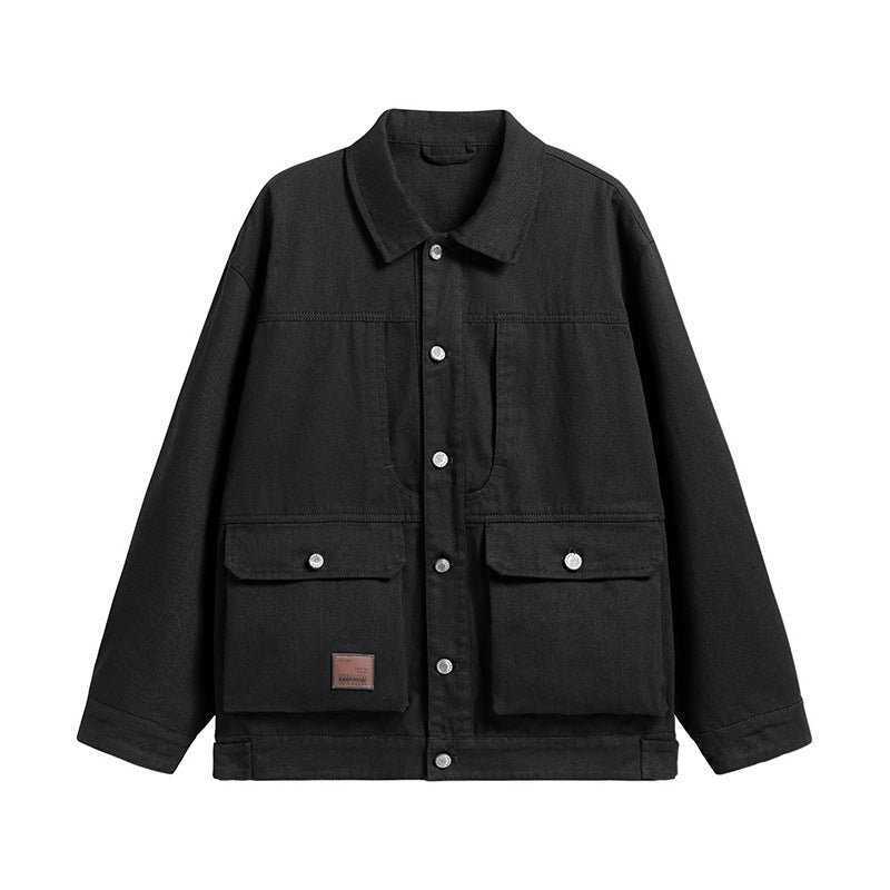 Herr Canvas Utility Överskjorta med Large Lock Fickor och Ledig Passform