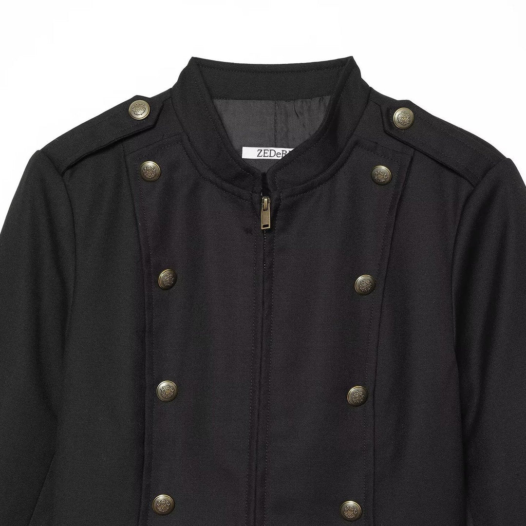 Dam Fitted Military Jacka i Blouson Stil med Stå Krage och Double Dekorativ Knapp Knäppning