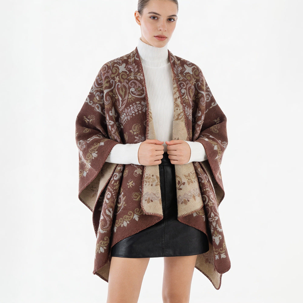 Dam Reversible Ornamental capeponcho med Fine Jacquard Structure