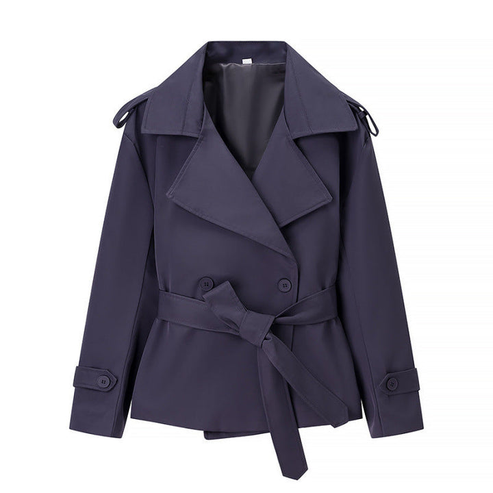 Dam 50+ Kort Waist Trench Blazer med Belt och Wide Lapels