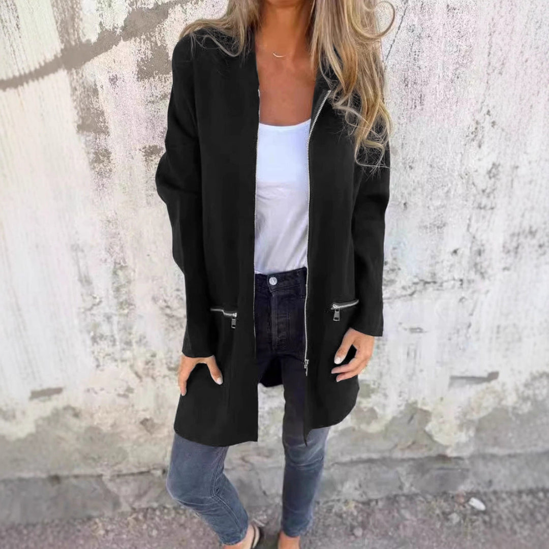 Dam Longline Oversize jacka med hel dragkedja och dragkedja fickor