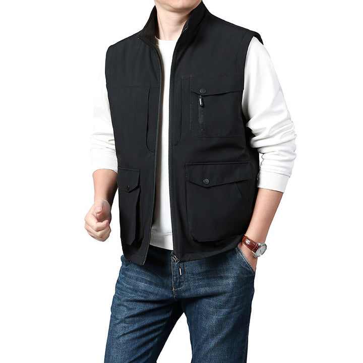 Herr Lätt Thermo-Fleece Väst med Stående Krage, Fram Dragkedja och Sida Fickor