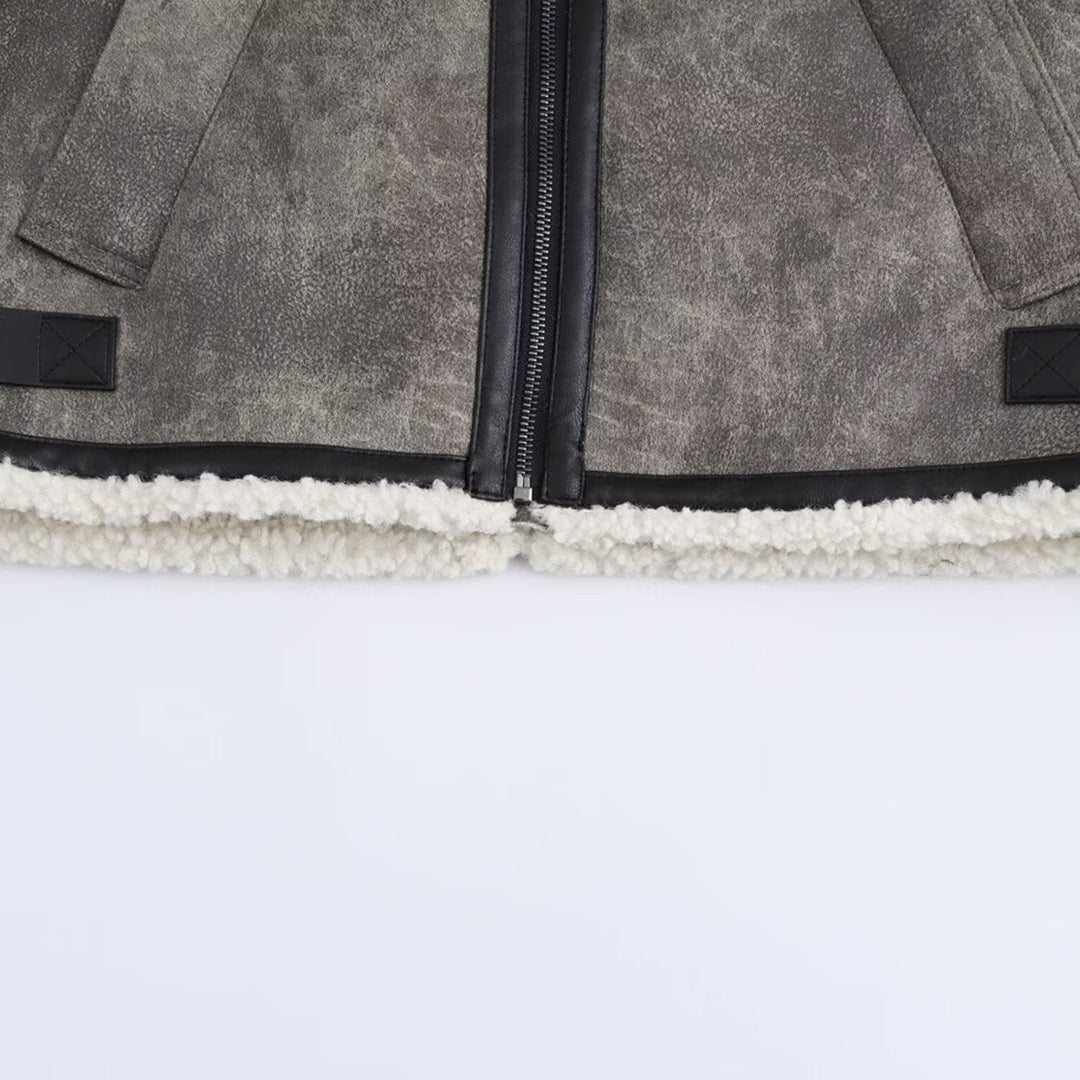 Dam oversize Flight jacka med teddyfoder, konstläder Accents och Buckles