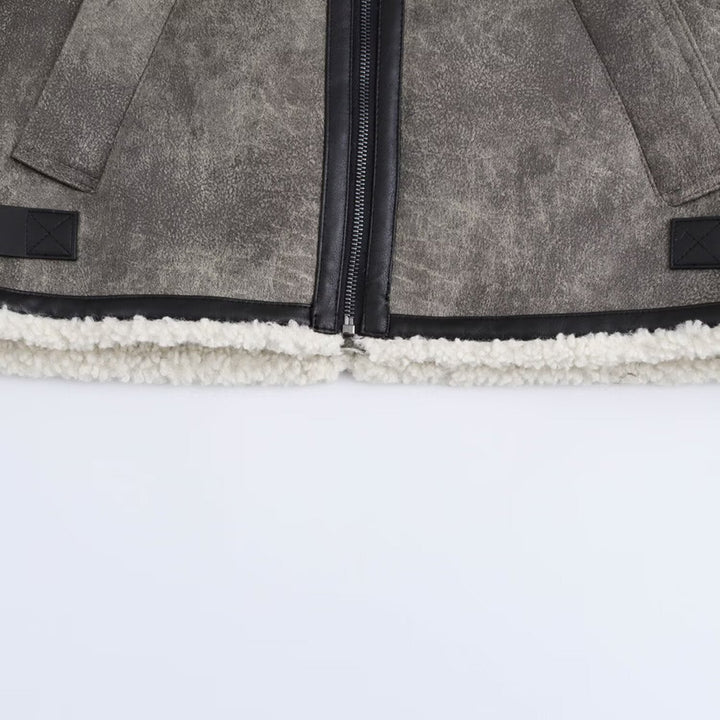 Dam oversize Flight jacka med teddyfoder, konstläder Accents och Buckles