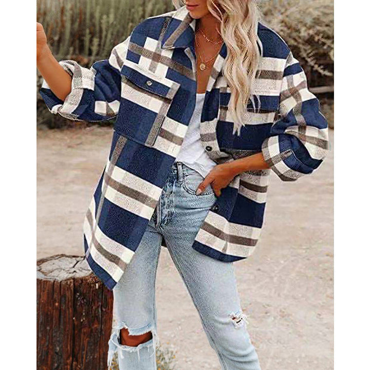 Dam Oversize Check Shirt jacka med bröstfickor och mjuk Flannel