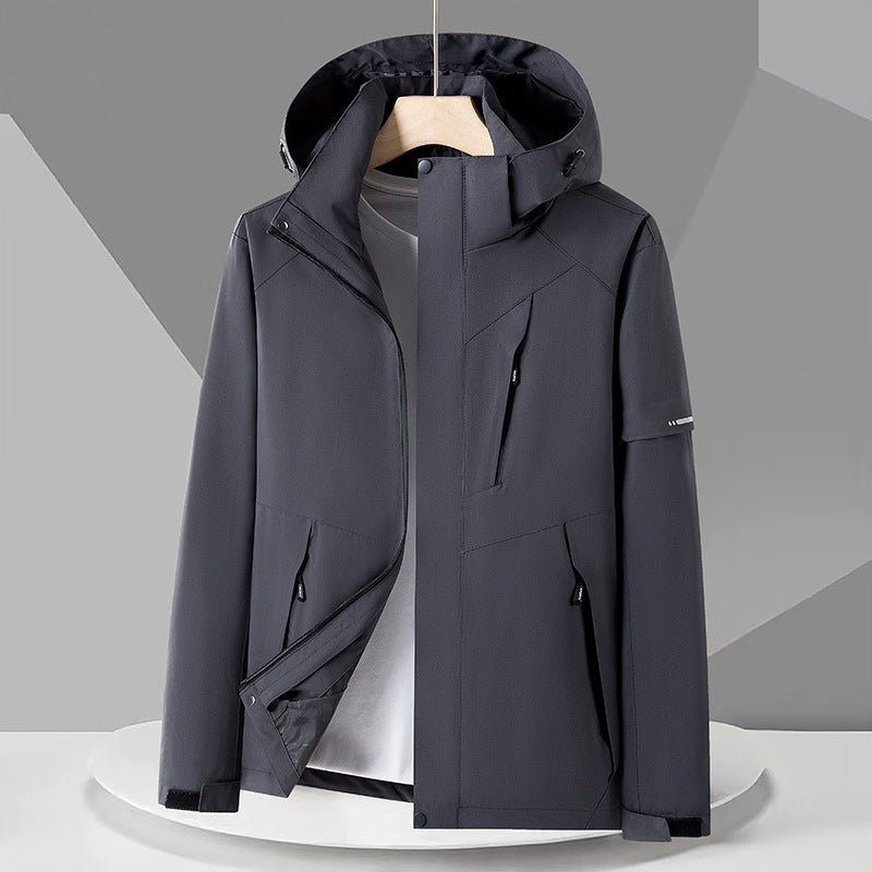 Herr vattenavvisande softshell utomhusjacka med huva, flera fickor med dragkedja och Contrasting Paneler