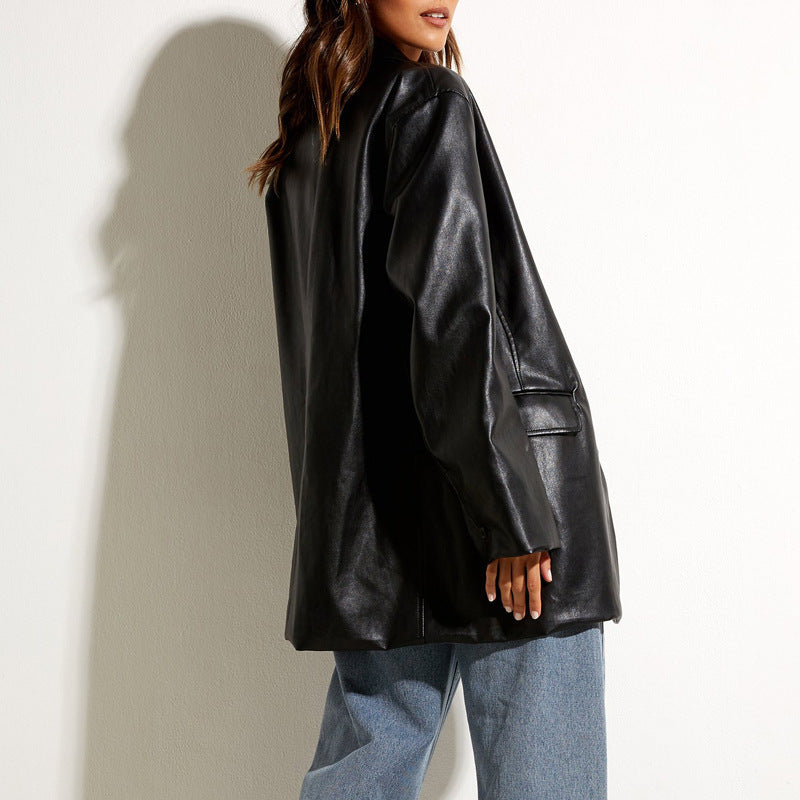 Dam Oversized Konstläder Blazer Jacka