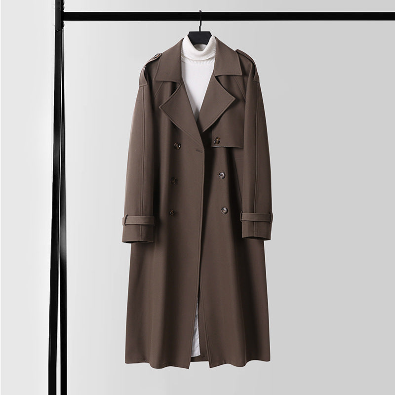Dam elegant Maxi trenchcoat gjord ullblandning med vid shawl krage och knytband