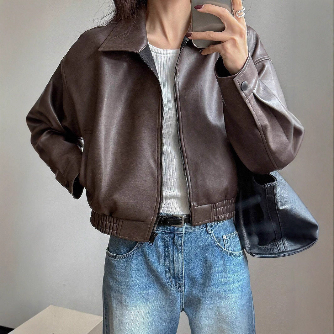 Dam Fashion konstläderjacka med avslappnad passform