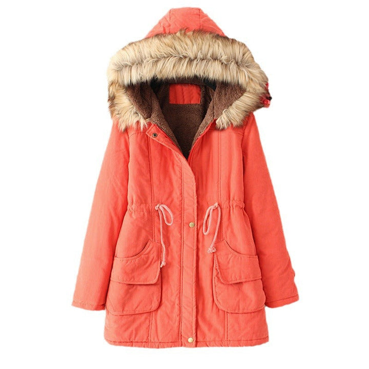 Dam vinter parka med avtagbar huva med fuskpäls, teddy foder och waist-cinching drawstring