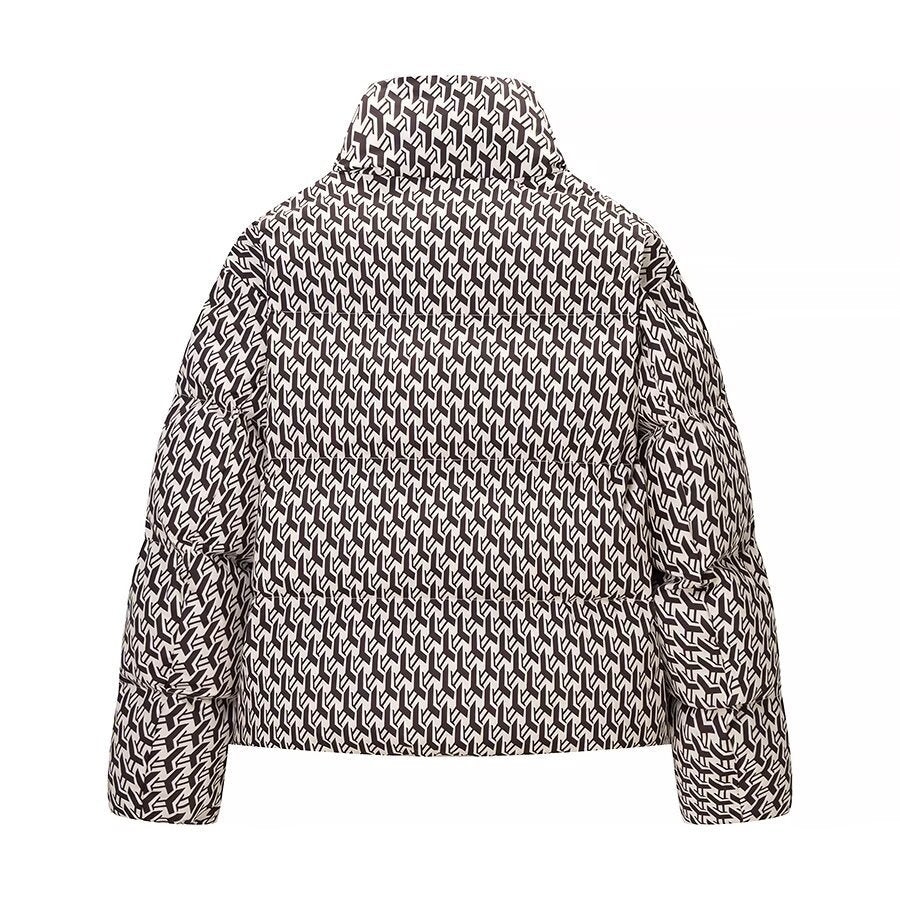 Dam kviltad jacka med hög krage och graphic jacquard mönster
