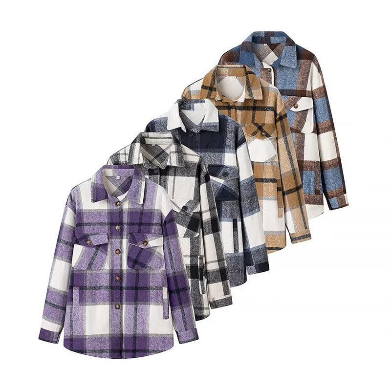 Dam Checked Transition Shacket gjord mjuk Flannel med Attached bröstfickor