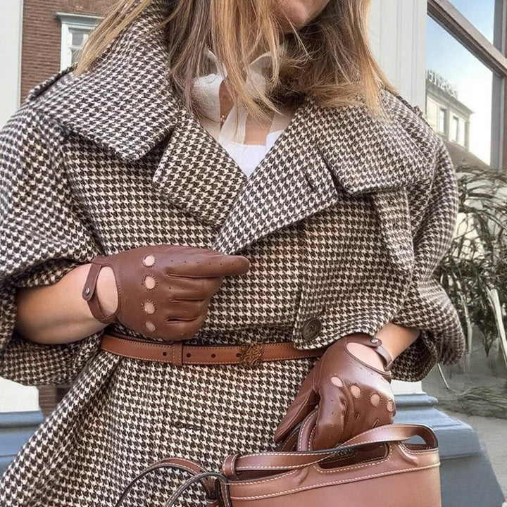 Dam oversize trenchcoat med Houndstooth mönster, hög ståkrage och Shoulder Epaulettes