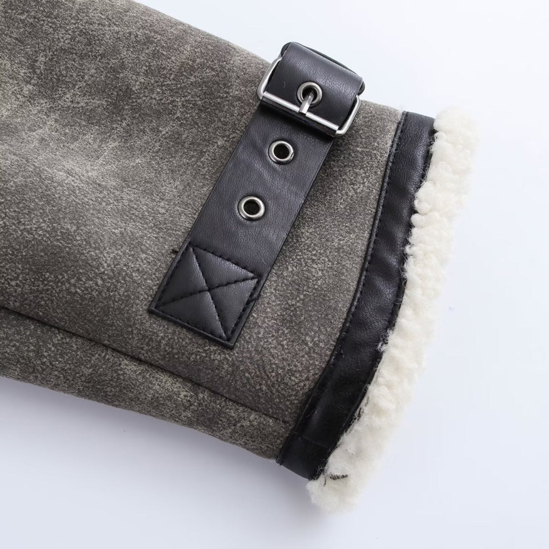 Dam oversize Flight jacka med teddyfoder, konstläder Accents och Buckles