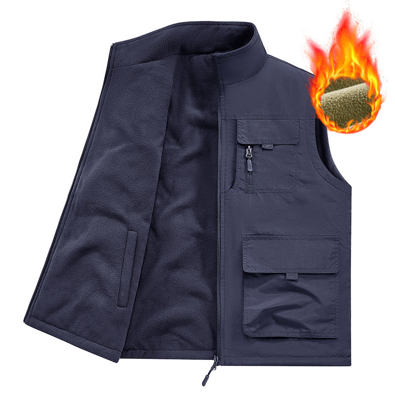 Herr Thermo-Utility Väst med Fleecefoder, Vindskyddande Skal och Multifunction Fickor