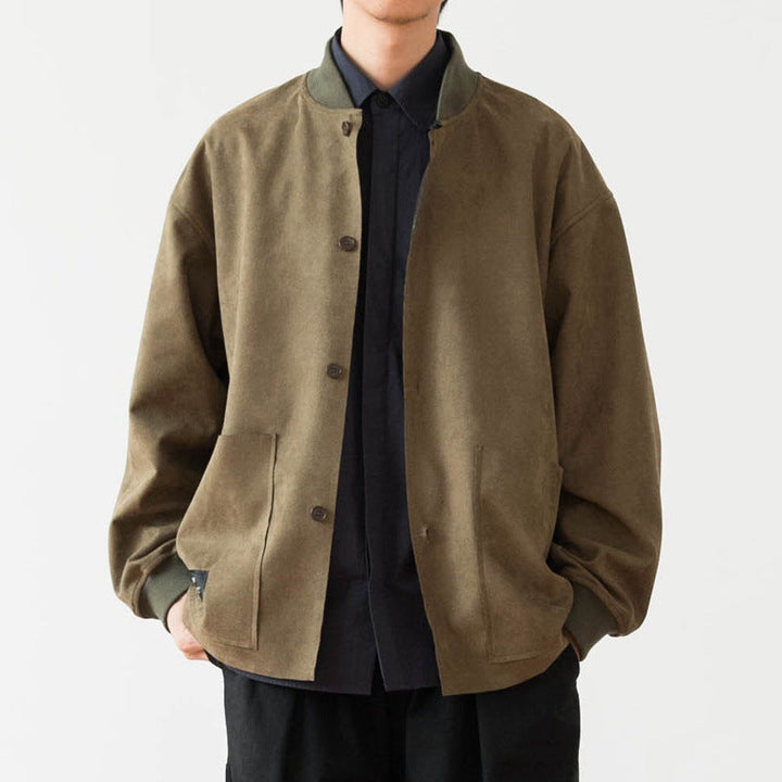 Herr Lös Överskjorta Tillverkad av Suede Imitation med Knapplist och Large Fram Fickor