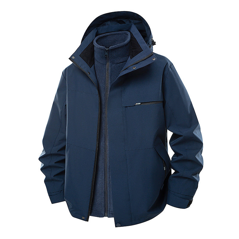 Herr Two-Layer Funktionell Övergångsjacka med Avtagbar Fleece Inner Jacka, Huva &amp; Vattenavvisande Skal