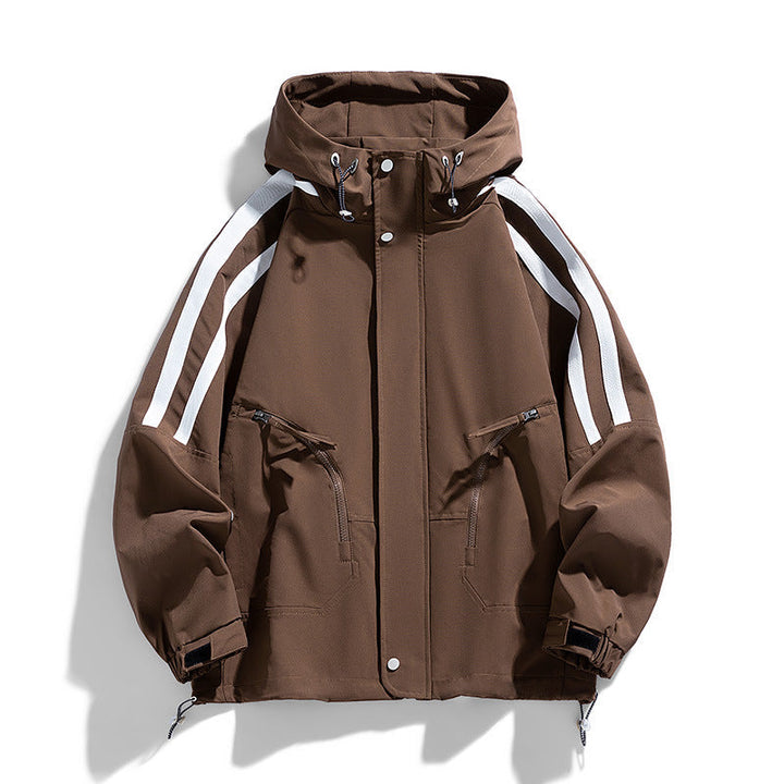 Unisex sporty-urban med huva windbreaker med kontrast stripes