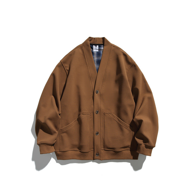 Unisex Oversized Cardigan Jacka Gjord av Heavyweight French Terry med V-ringad och Utanpåfickor