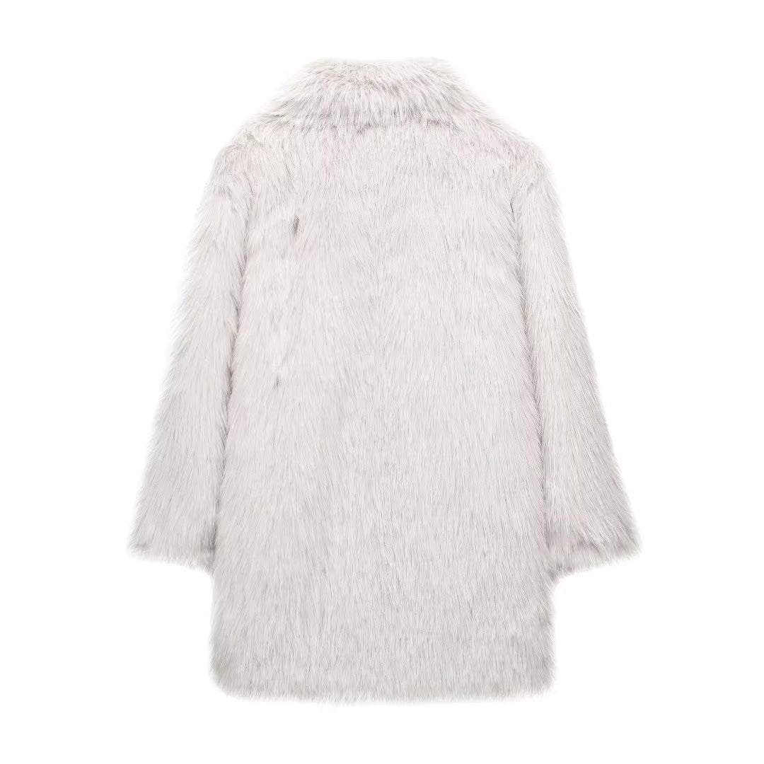 Dam Faux-Fur Kappa med Oversize Shawl Krage och Lång, Waistless Skärning