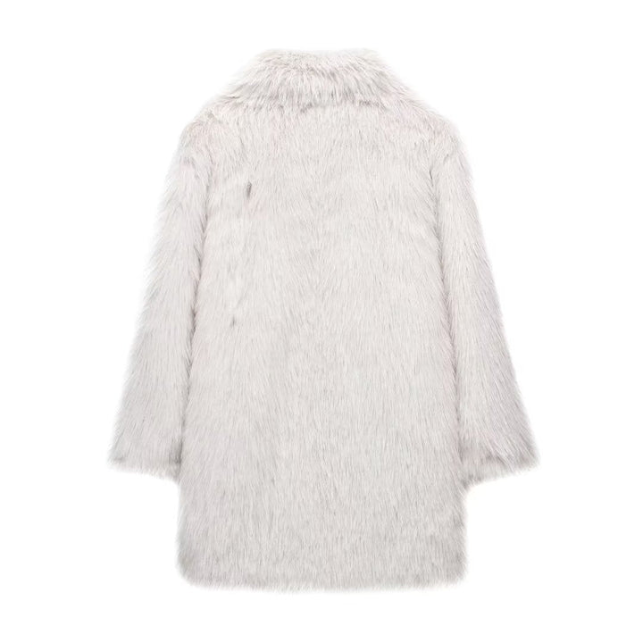Dam Faux-Fur Kappa med Oversize Shawl Krage och Lång, Waistless Skärning