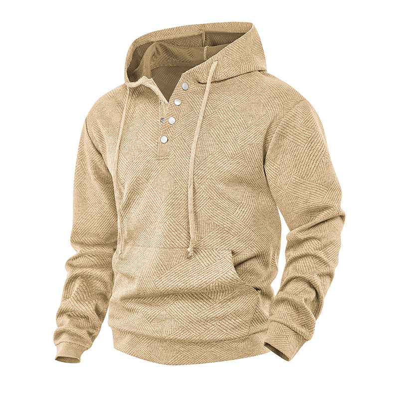 Herr Luvtröja med Henley Knapplist, Textured Stickad &amp; Känguruficka
