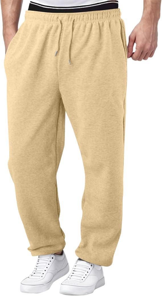 Herr Nan Avslappnad-Passform Mjukisbyxor med Straight Leg Fleece Foder och Elastic Dragsko Waistband