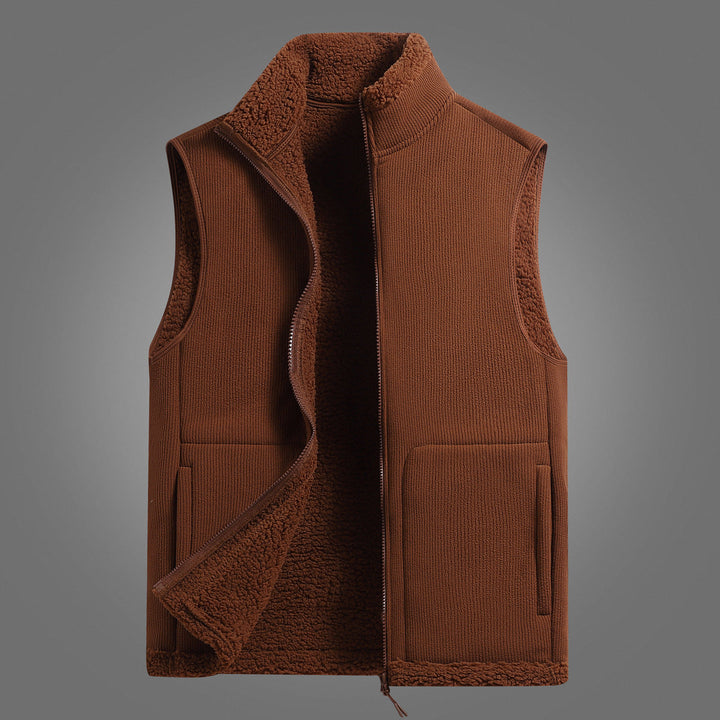 Dam lätt sherpa Layered väst med Ribbed Exterior material, hög ståkrage och framfickor