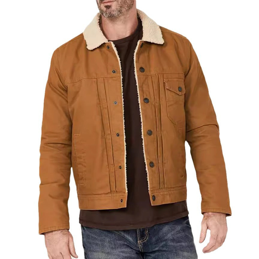 Herr Sherpa-Lined Trucker Jacka med Faux Fur Krage