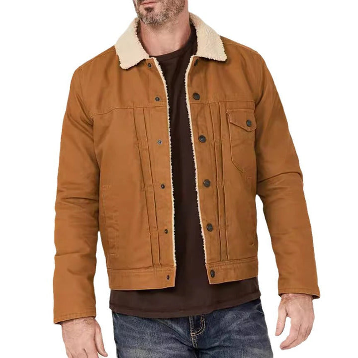 Herr Sherpa-Lined Trucker Jacka med Faux Fur Krage