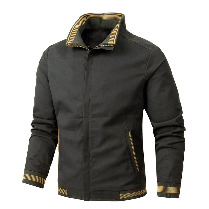 Herr Övergångsjacka Tillverkad av Bomull Twill med Ståkrage och Ribbstickade Muddar