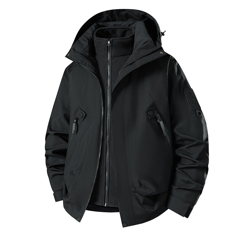 Herr 3-i-1 Softshell Parka med Uttagbar Fleece Inre Jacka och Technical Huva