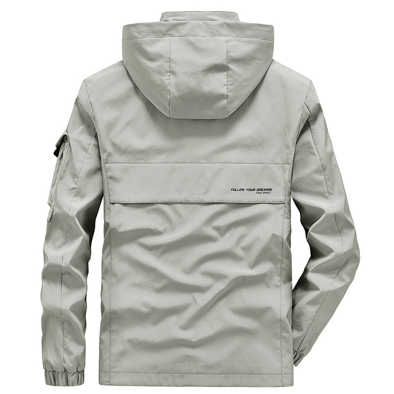 Herr Lätt Multi-Functional Utomhus Vind Jacka med Huva och Ärm Ficka