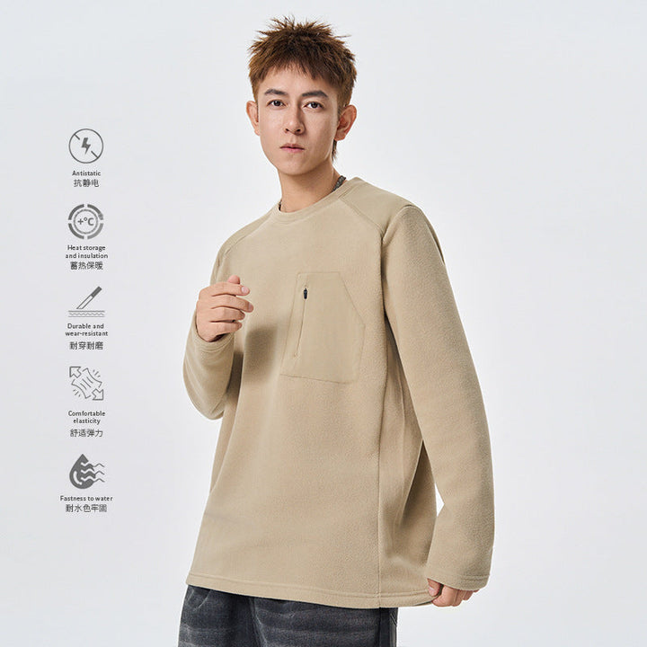 Herr Termisk Fleece Pullover med Bröst Dragkedja och Teknisk Round Neck