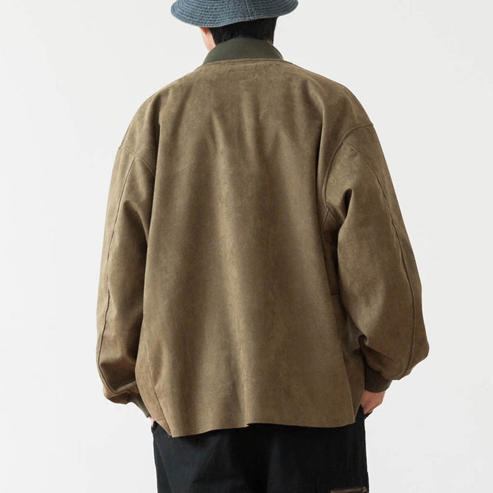 Herr Lös Överskjorta Tillverkad av Suede Imitation med Knapplist och Large Fram Fickor
