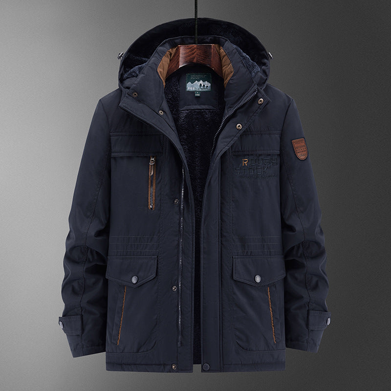 Herr Robust Vadderad Fält Parka med Teddyfoder, Huva, och Multi-Functional Fickor