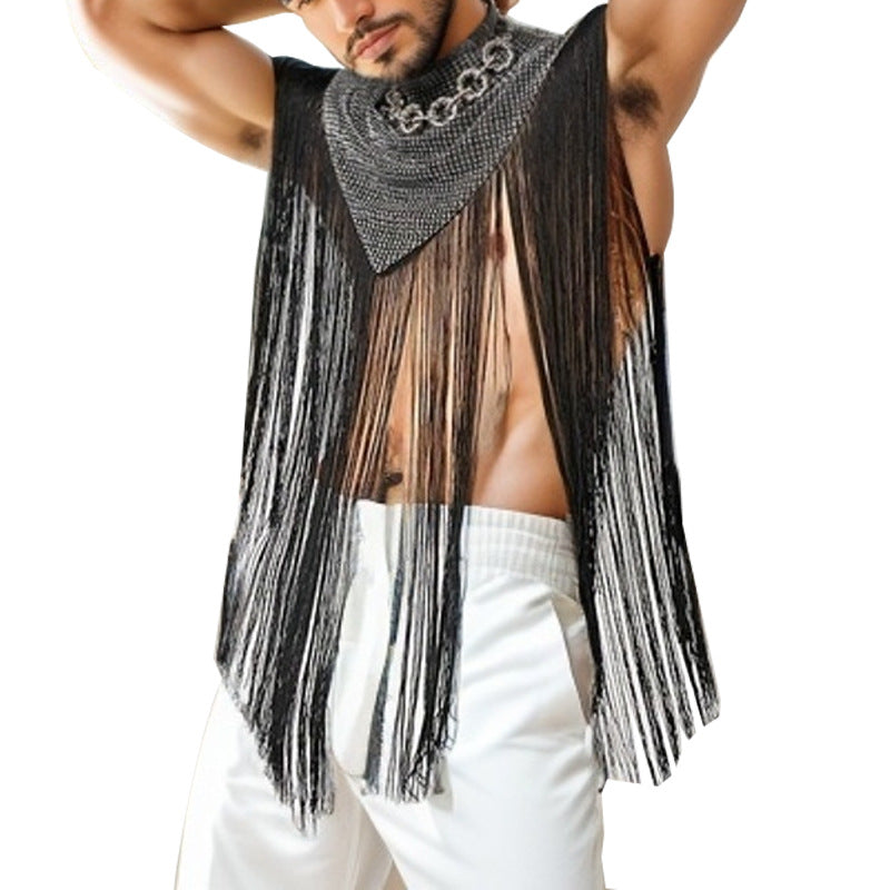Dam Lång Fringed Cape med Turtleneck och V-Shaped Insert