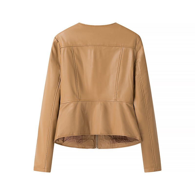 Dam lätt vegan läderjacka med round neckline, figursydd passform och hel dragkedja