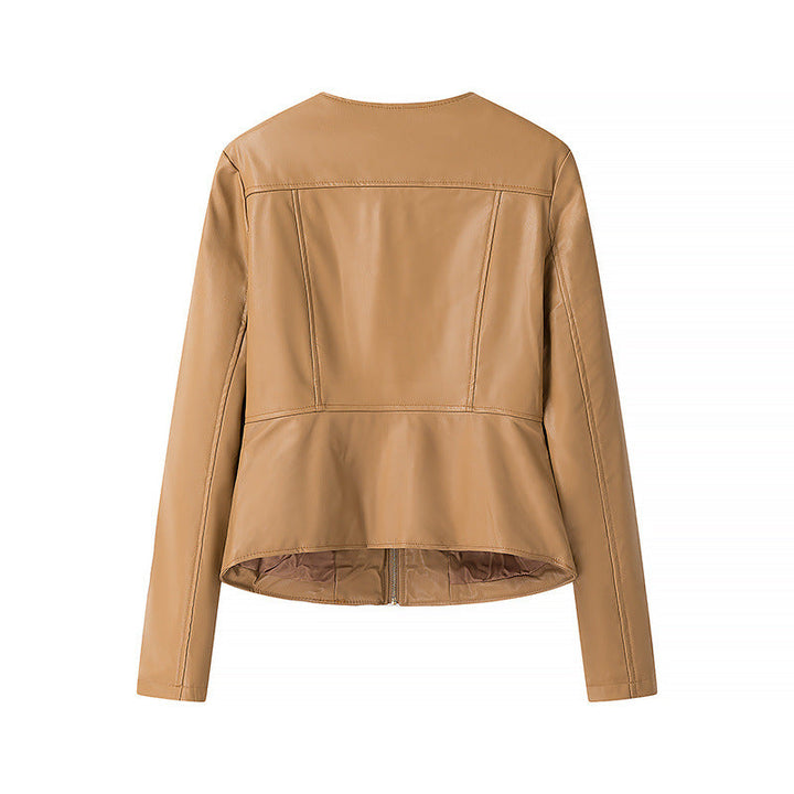Dam lätt vegan läderjacka med round neckline, figursydd passform och hel dragkedja