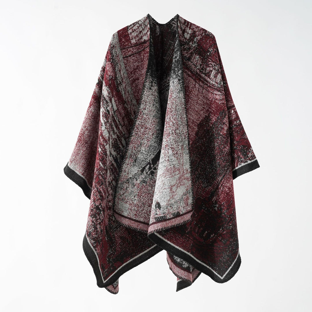 Dam Woven Cape Overlay med Jacquard Structure och kontrast Edging