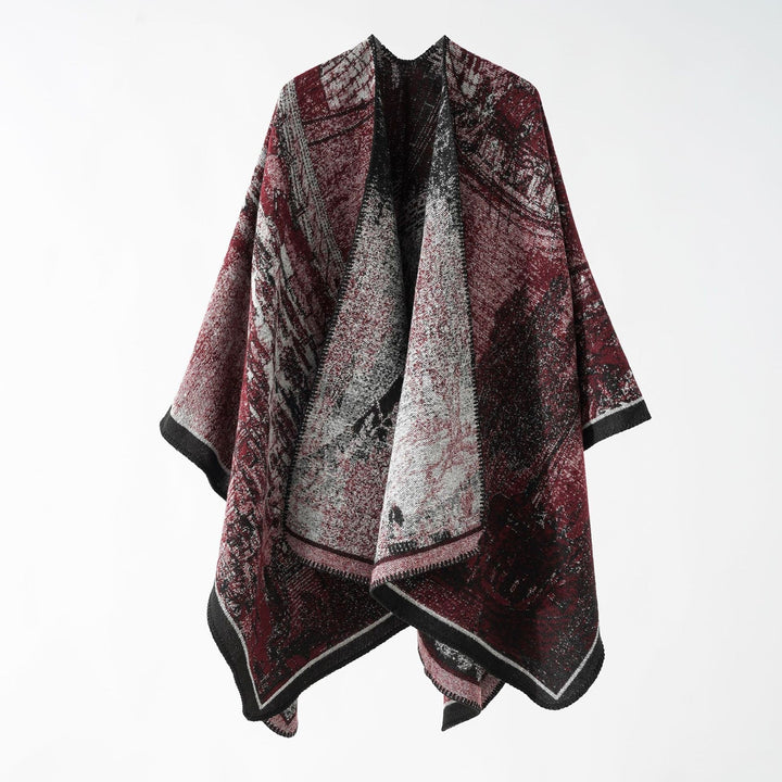 Dam Woven Cape Overlay med Jacquard Structure och kontrast Edging
