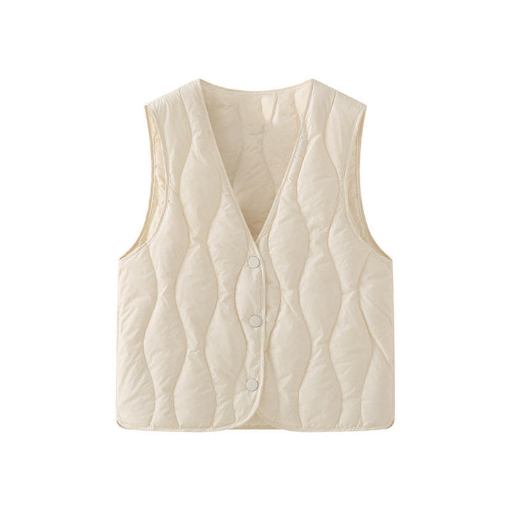 Dam vadderad sleeveless thermal väst med V-neckline och snap knäppning
